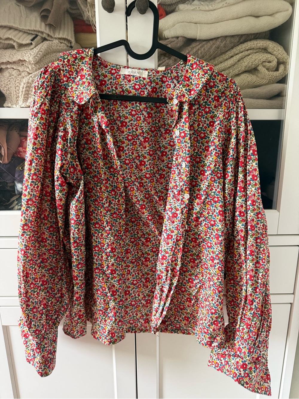 Doen Liberty Floral Button-Up Blouse in Red & Multi